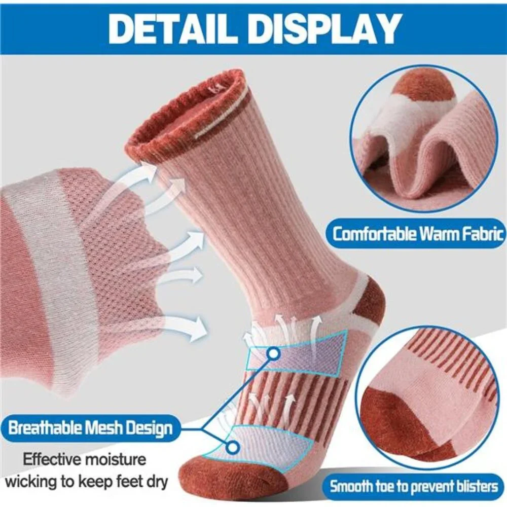 5 Pairs Merino Wool Hiking Thermal Winter Socks